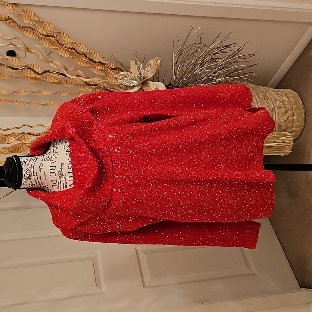 RUBY RED SEQUIN SWEATER